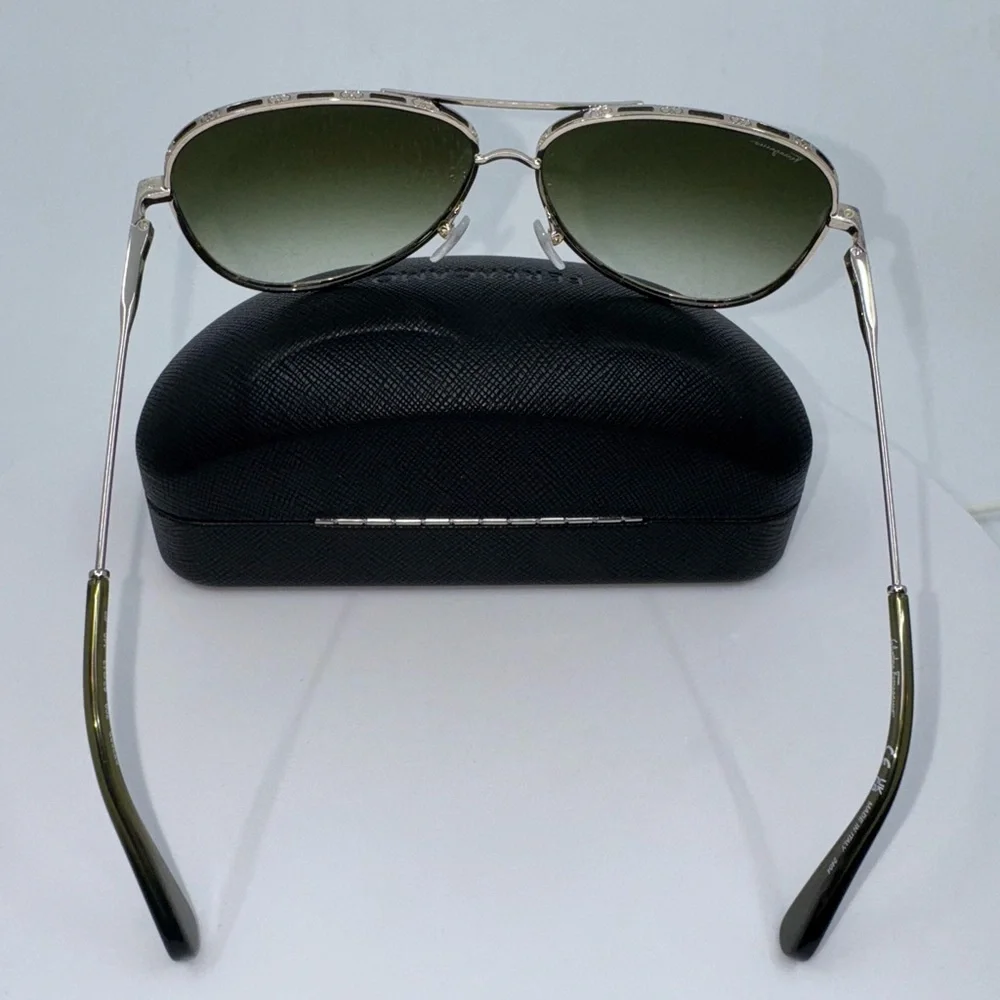 New! Salvatore Ferragamo Gold/Green Oversized Aviator Sunglasses with Case